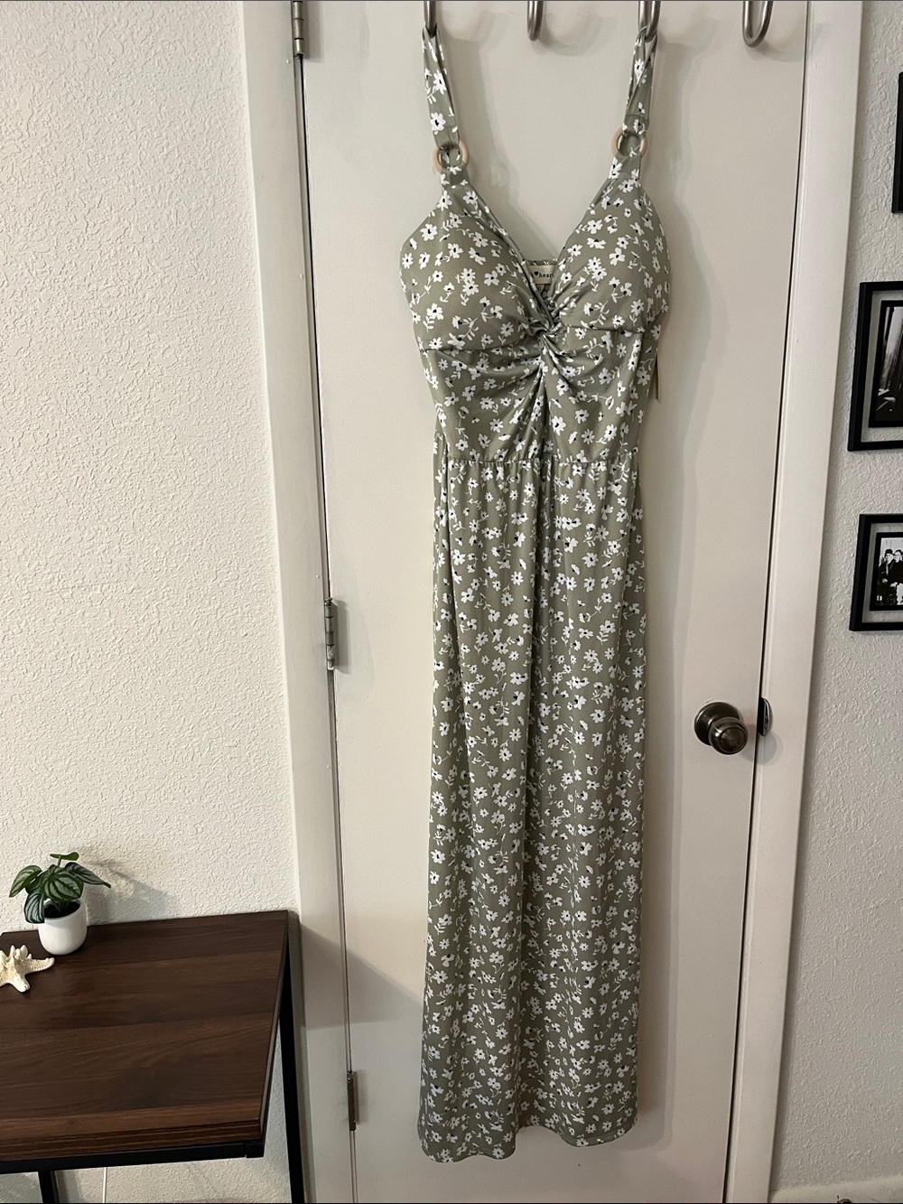 Derek Heart Olive Green Floral Twist-Front Maxi Dress